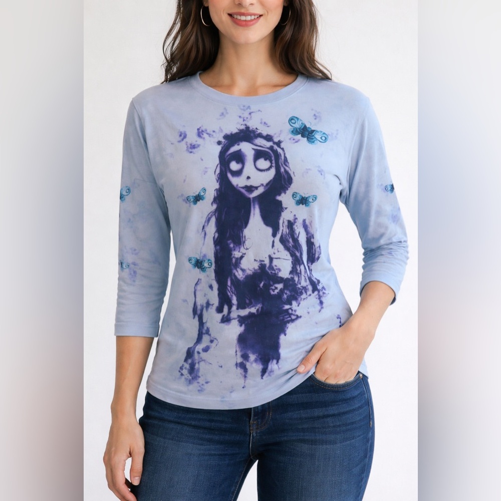 Corpse Bride Tee Medium 3/4 Sleeve Fitted Tim Burton NWTs